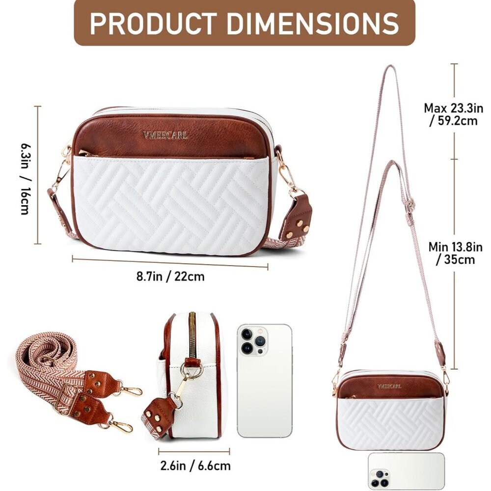 Women Quilted Vegan Crossbody Bag Small Travel Designer Purse Multiple Straps - Picture 5 of 7